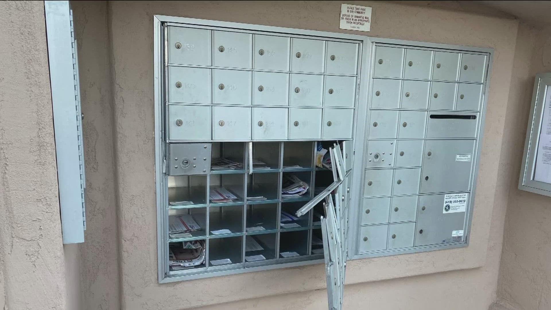 Delivery stopped because of a broken mail receptacle unit and residents say the management company is ignoring their requests to repair it.