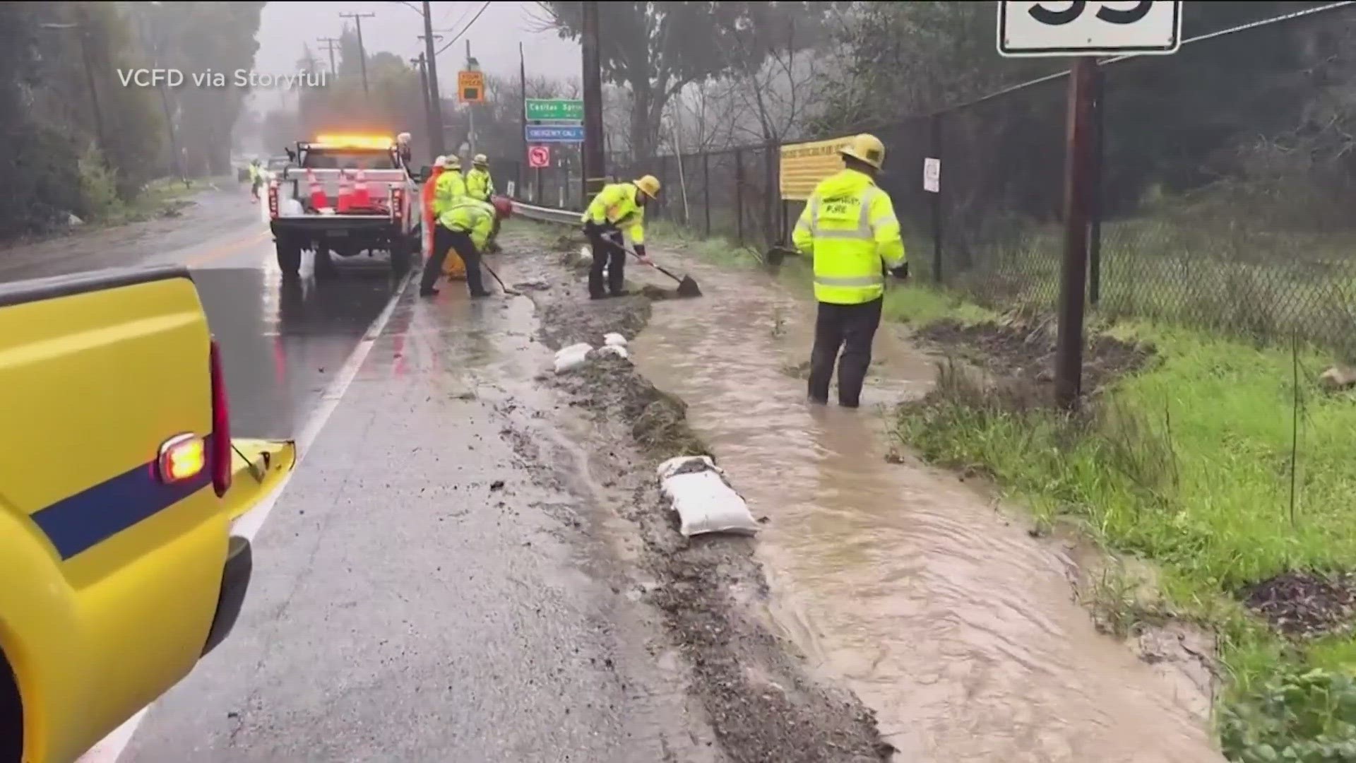 Heavy rain further north in Ventura and Santa Barbara caused flooding on Monday while people in North County San Diego enjoyed dry, sunny skies ahead of more rain.