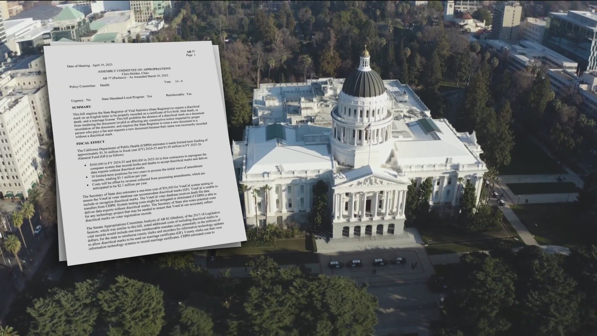 The bill would allow individuals to put diacritical marks on vital records, such as birth and death certificates and marriage licenses.