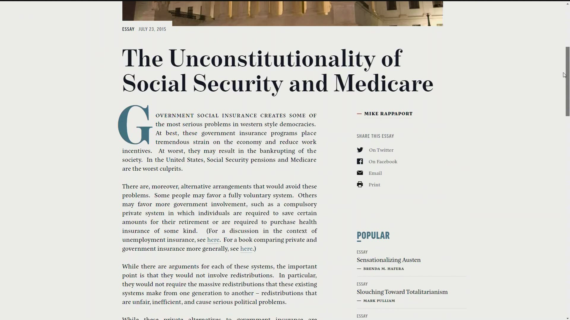 The professor's 2015 article argued Social Security and Medicare are unconstitutional.
