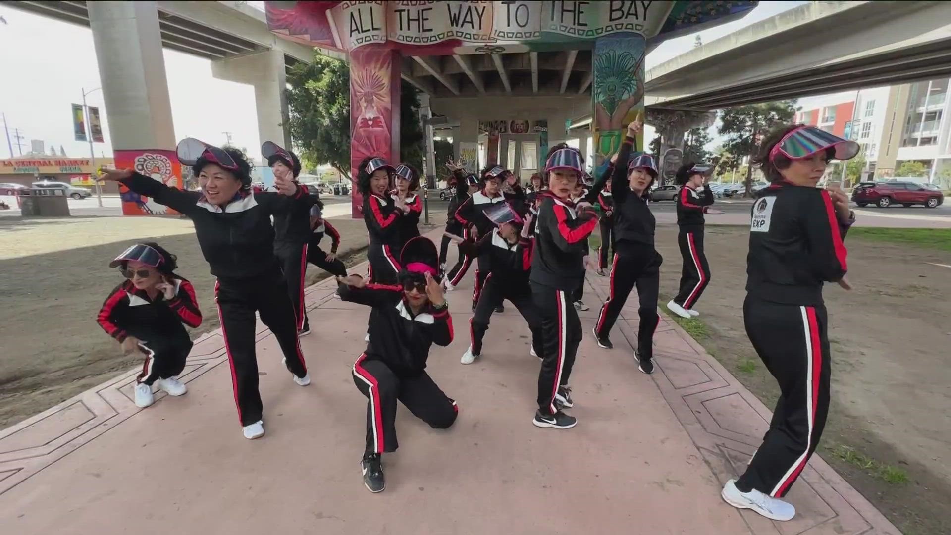 More than 30 San Diego women known as Ajumma EXP hit the streets of San Diego Sunday with three surprise flash mobs to celebrate Women’s History Month.