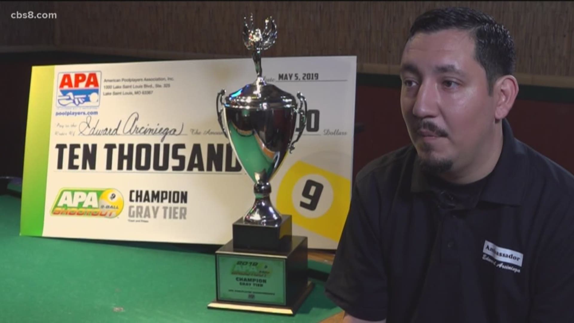 San Diego has another National Billiards champ to brag about. Edward Arciniega of National City who recently returned from Las Vegas where he was one of just 138 amateur players in the nation's biggest 9-ball tournament. News 8 Jake Garegnani has more on the story.