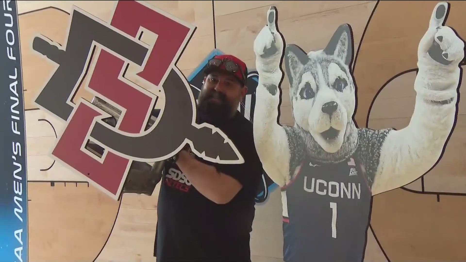 The SDSU basketball team is in Houston for the NCAA Championship game. But you know what's missing? A team mascot.