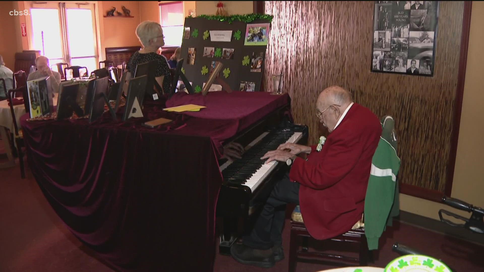 At 102 years old, WWII vet Bud Roberds still plays the piano weekly at Peking Wok Restaurant.