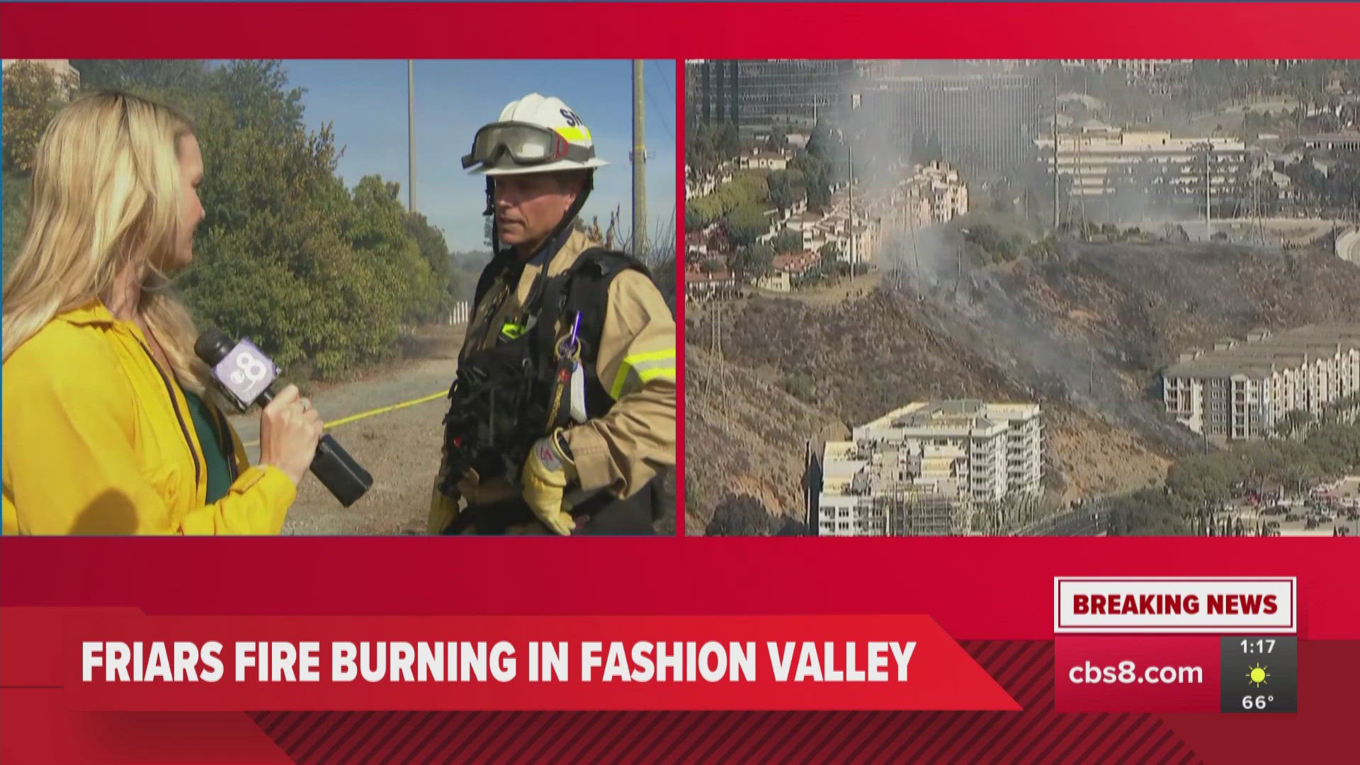 Friars Fire Update on fire burning near Fashion Valley in San Diego