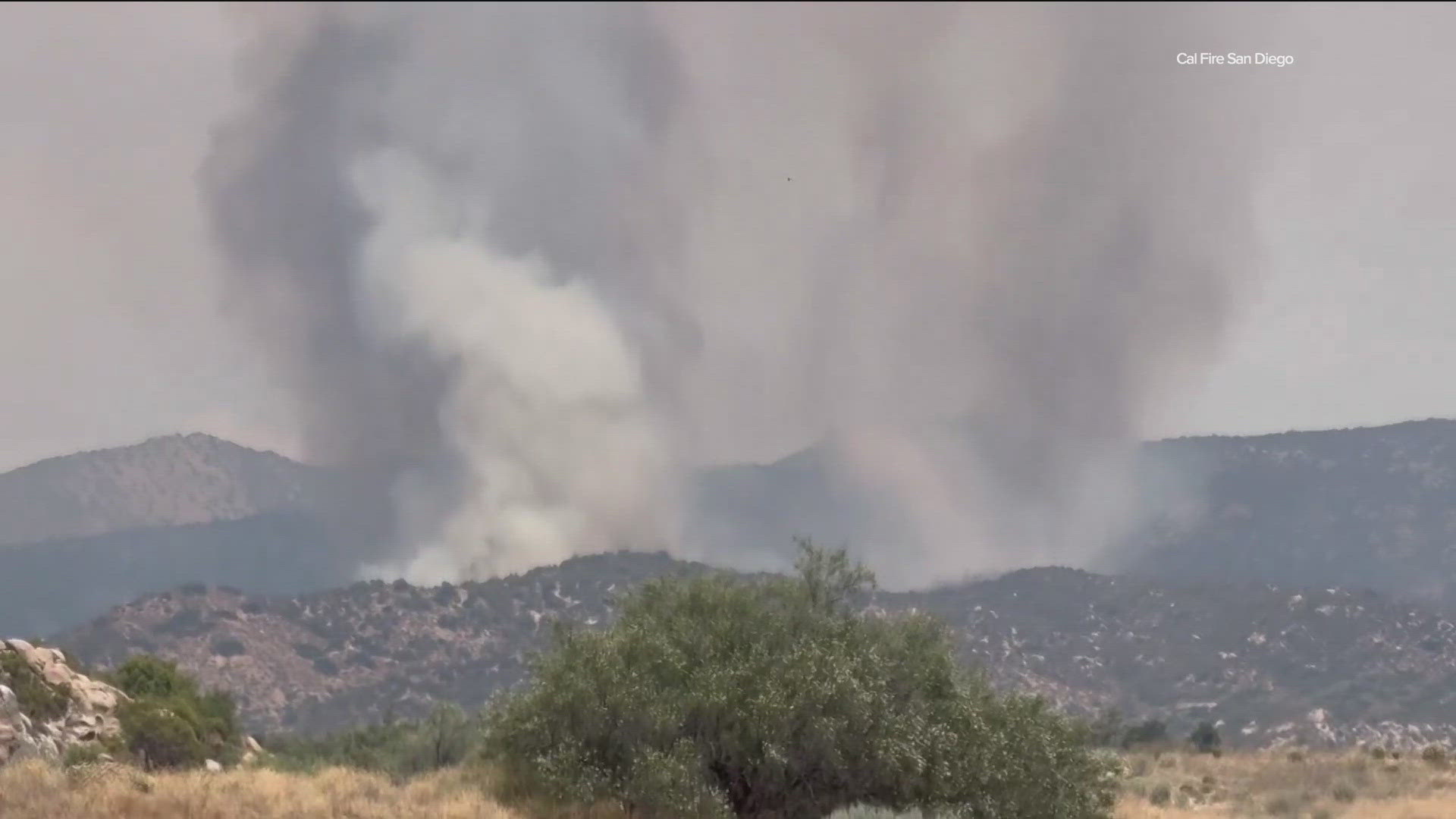 The blaze broke out about 1 p.m. in the Sunshine Summit area, north of Oak Grove and east of Palomar Mountain, according to Cal Fire.