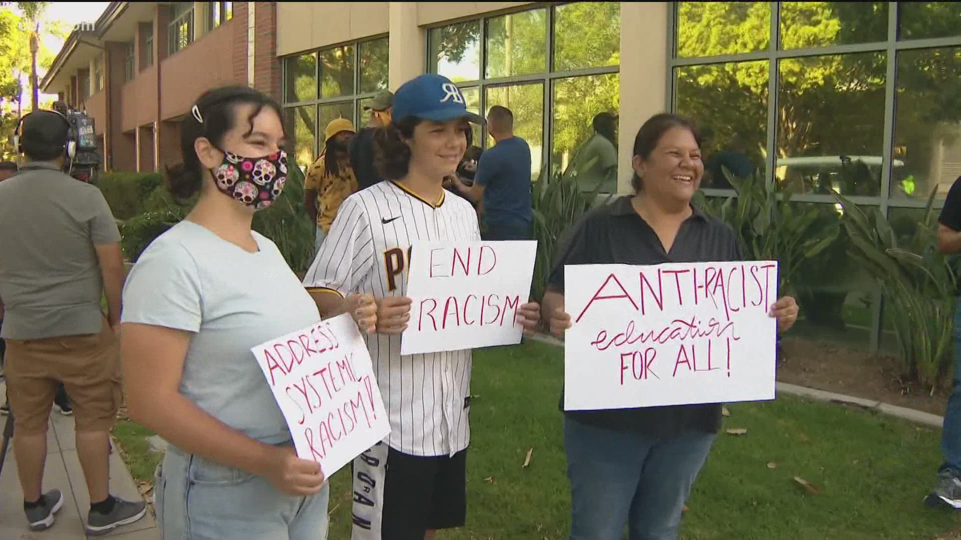 We Stand United gathered outside of Coronado High to express their concerns and frustrations with the tortilla-throwing incident that has caught national attention