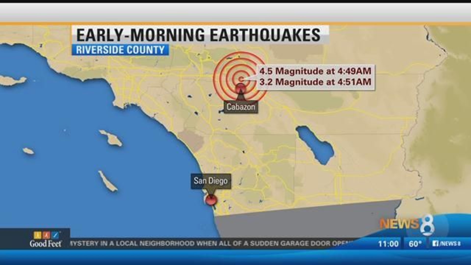 Earthquakes felt throughout San Diego County