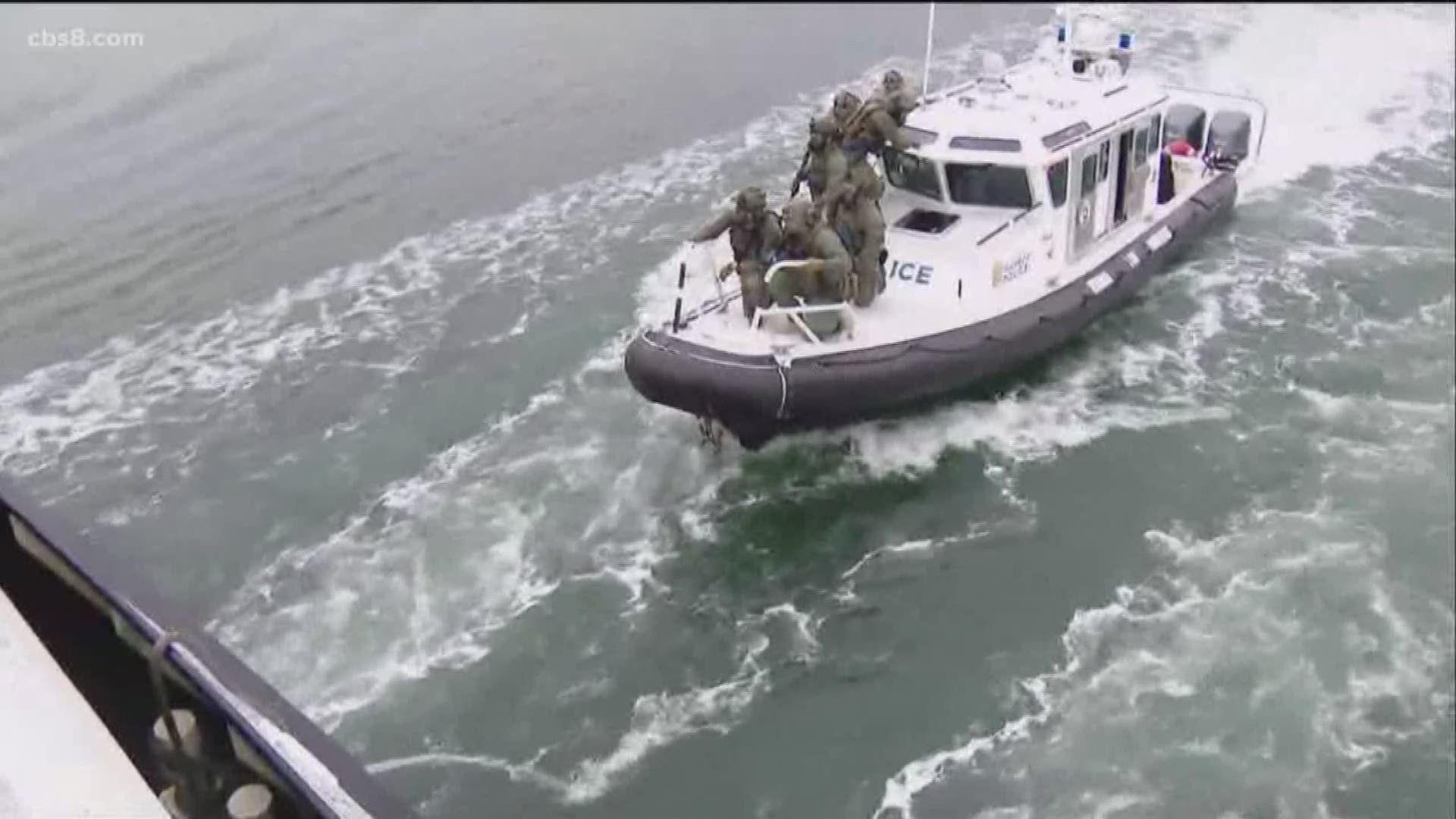 The drill is for officers to practice what to do if there is an active shooter situation on a ship in the water.