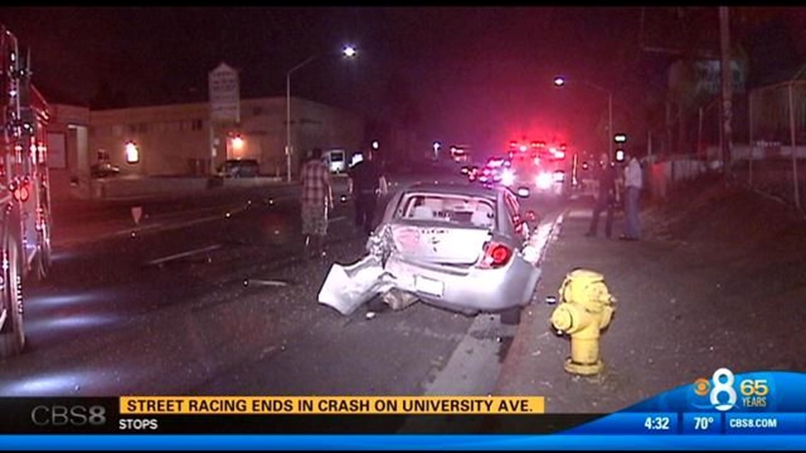 Two injured after street racing ends in crash | cbs8.com