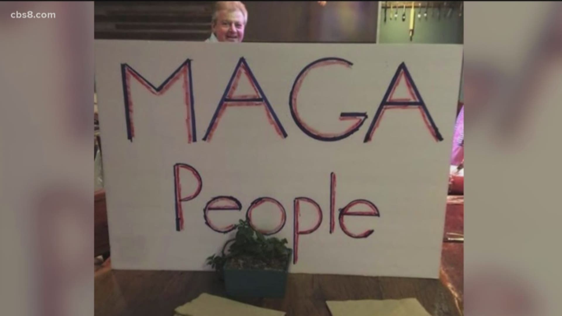 Members of the group MAGA people say that during their meeting at Urban Plates in Carlsbad a restaurant employee asked them to put the sign away.