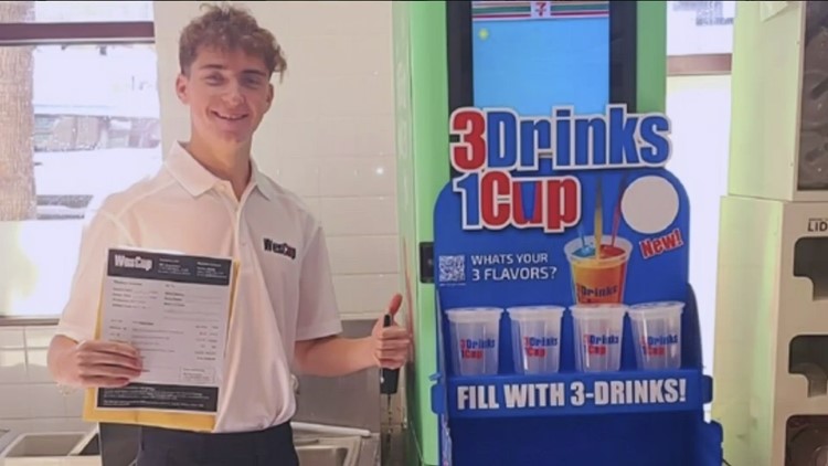 Mesa College student invents new cup that holds three drinks at one time