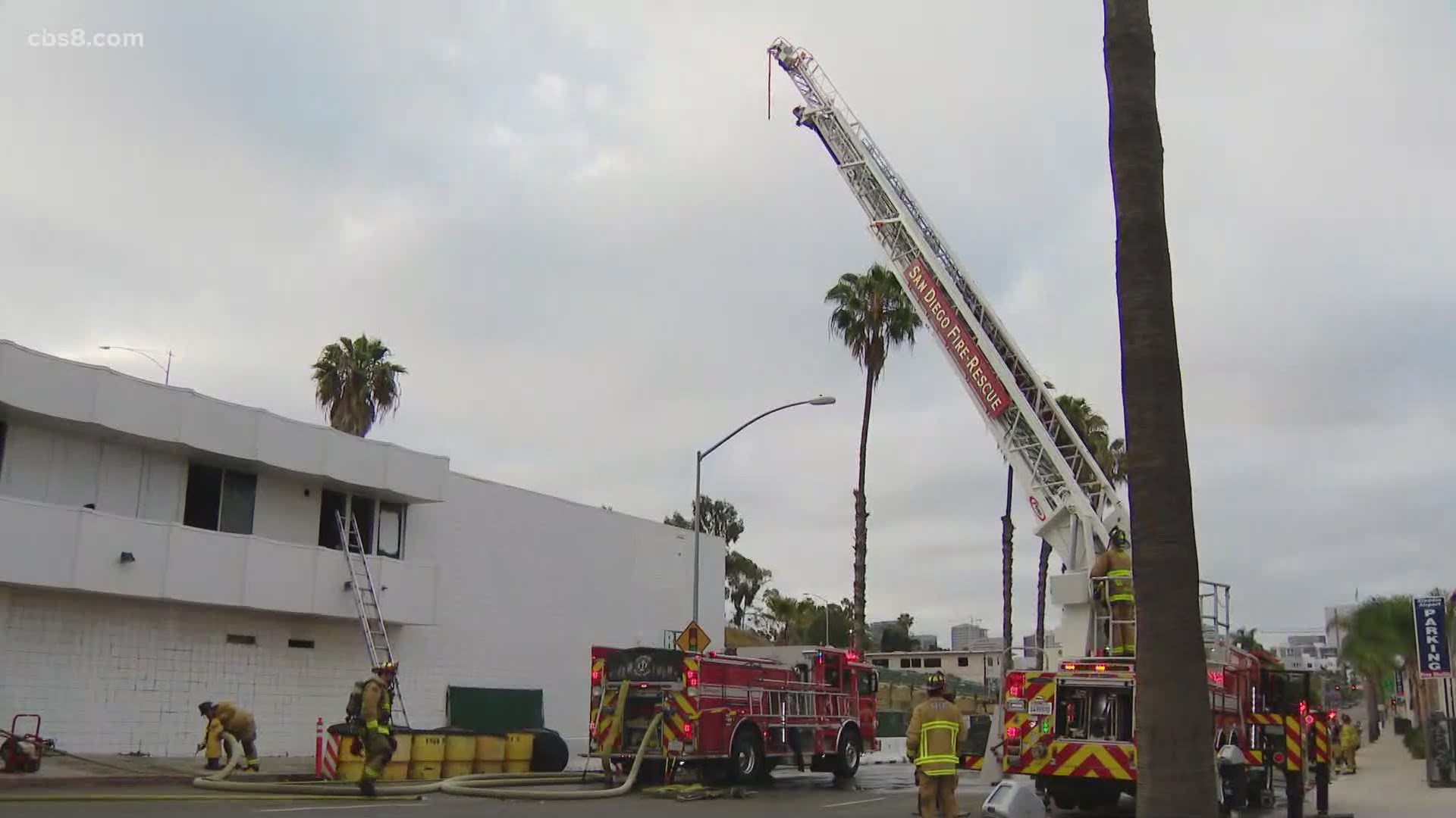 The fire started around 6 a.m. on the first floor of a commercial building in the 2000 block of Kettner Boulevard, just off the Interstate 5 freeway.