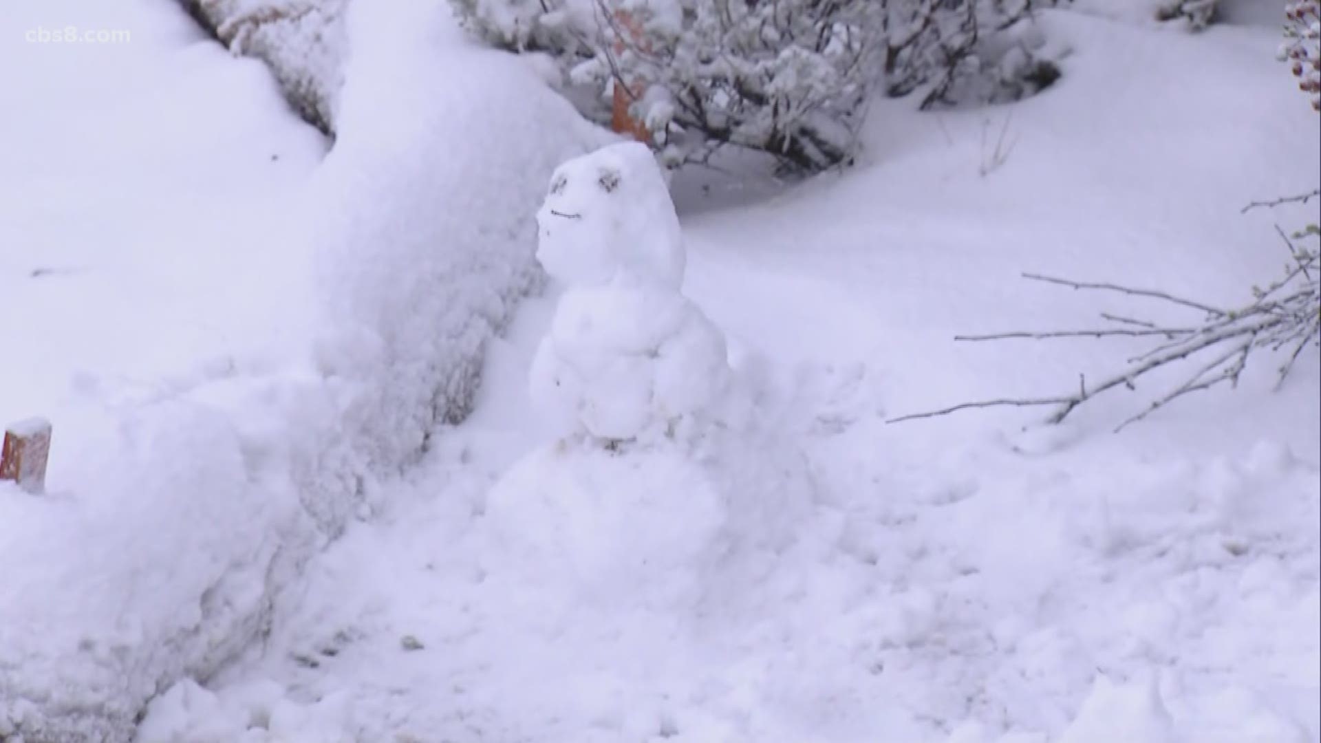 Chris makes his first snowman from the snow on Sunrise Highway.