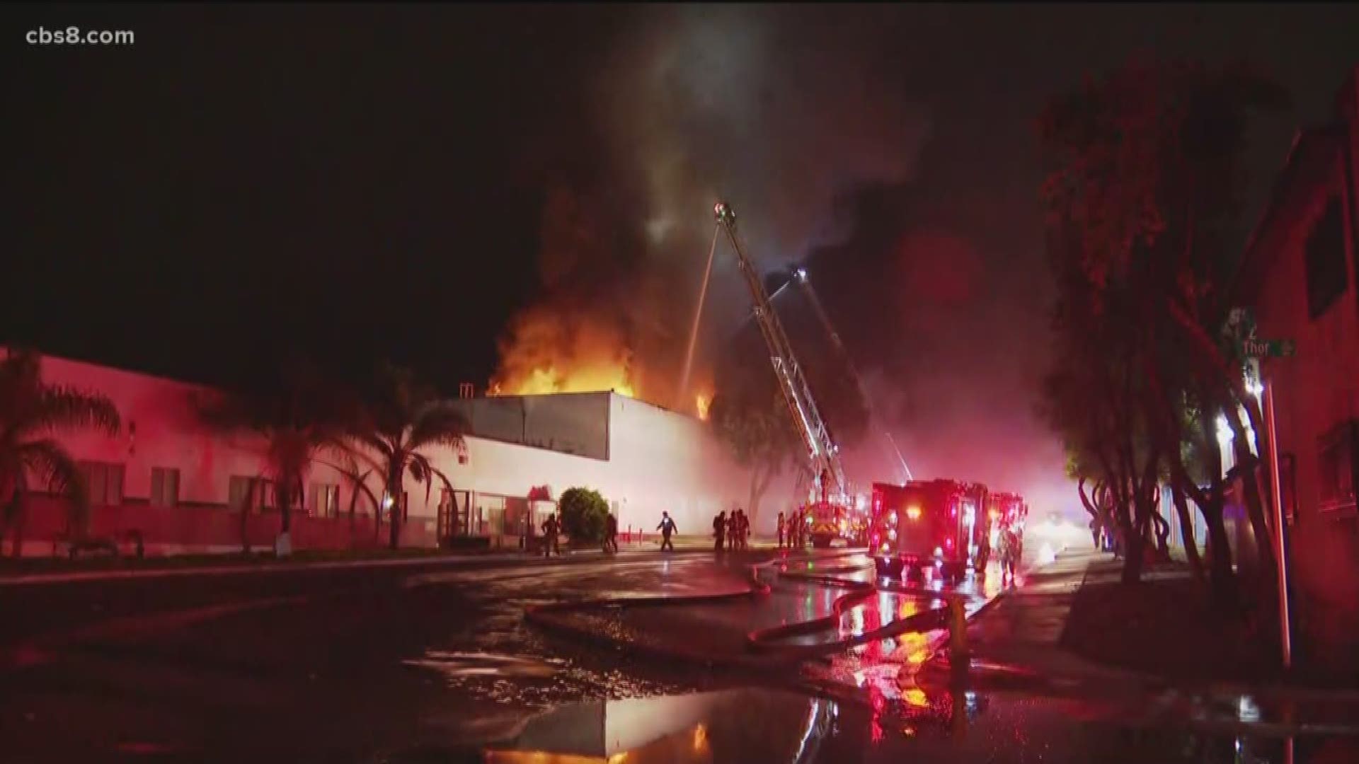 Firefighters are battling a warehouse fire Thursday night near Main and Vesta streets in the Barrio Logan area.