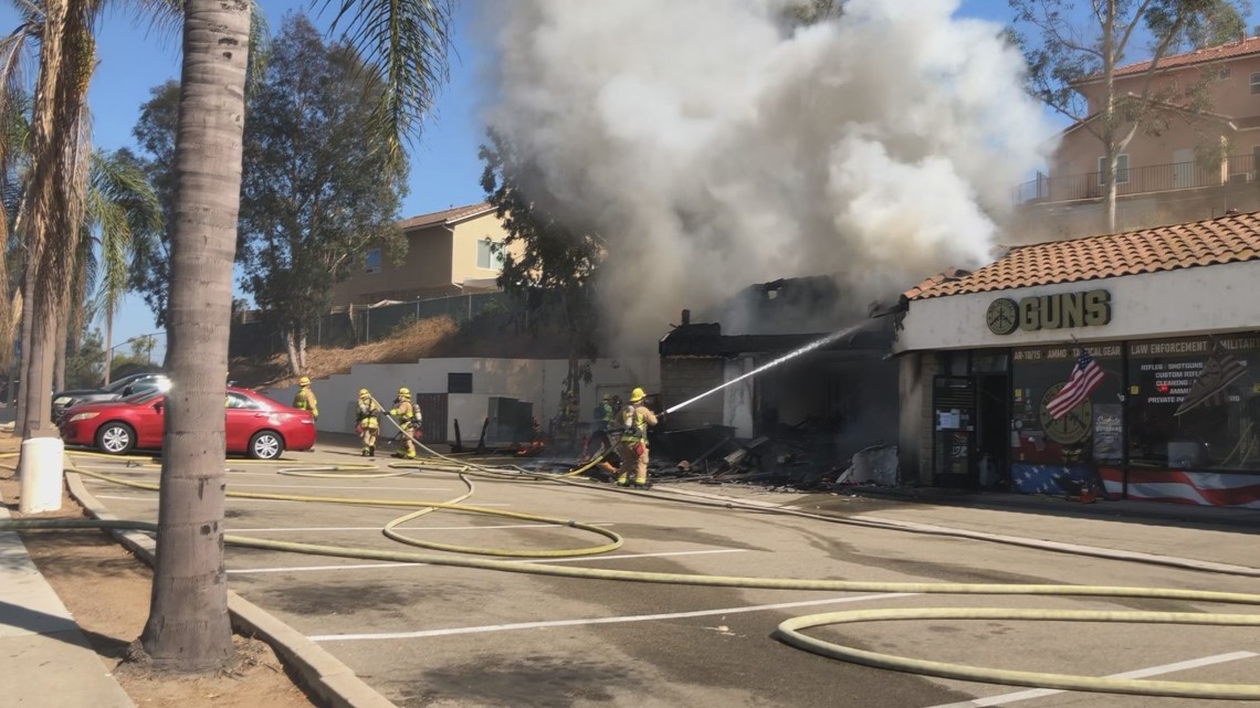 Firefighter Injured By Roof Collapse In Escondido Strip Mall Fire ...