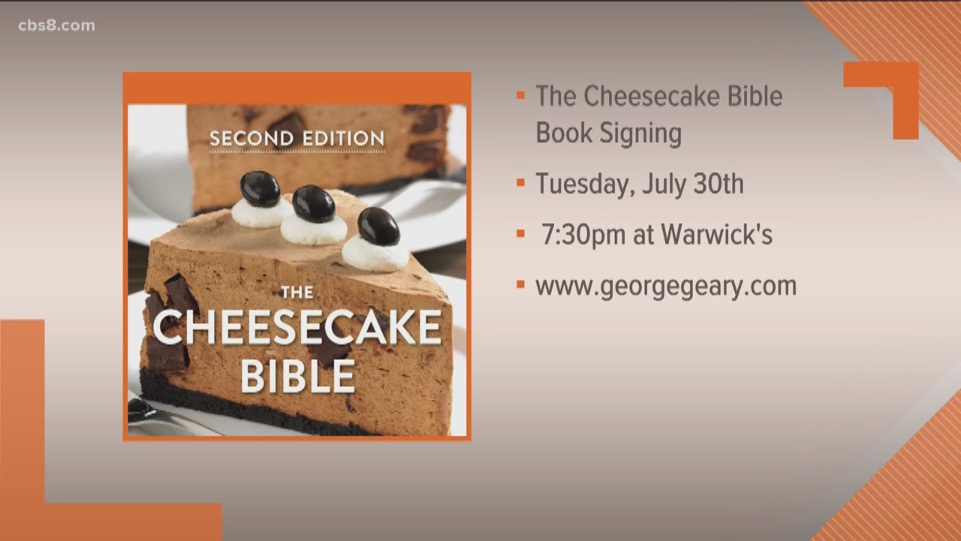 Meet Chef George Geary at 'The Cheesecake Bible' book signing on July 30.