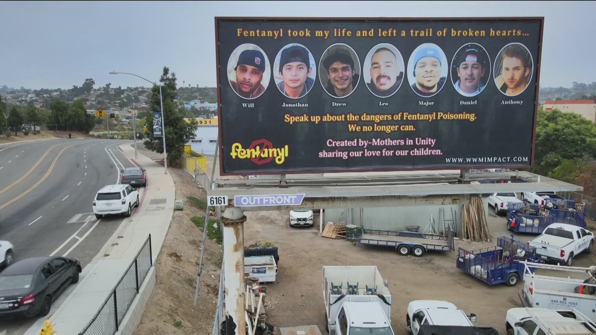 'Speak up about the dangers of fentanyl poisoning. We no longer can,' reads a billboard with their sons photos.