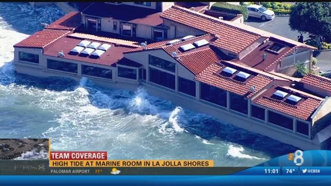 High tide at Marine Room in La Jolla Shores