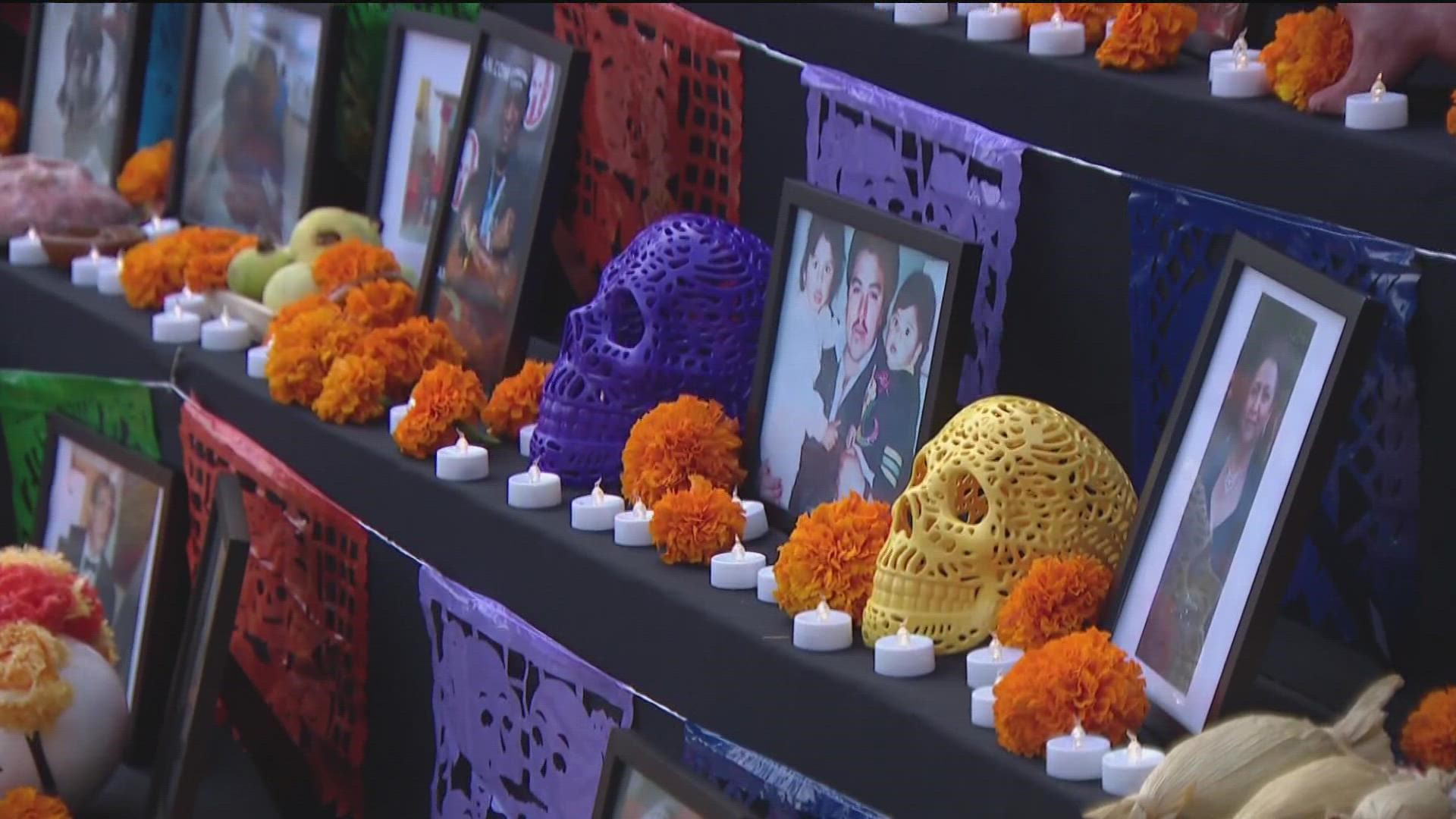 Altar on display outside of the county administration building pays tribute to loved ones who've passed away.