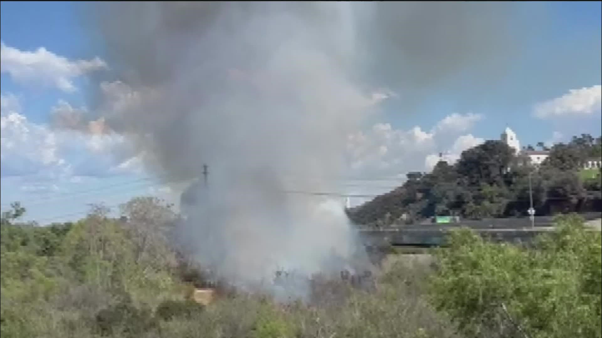 First responders began attacking the first-alarm vegetation fire at around 3:10 p.m. on Saturday.