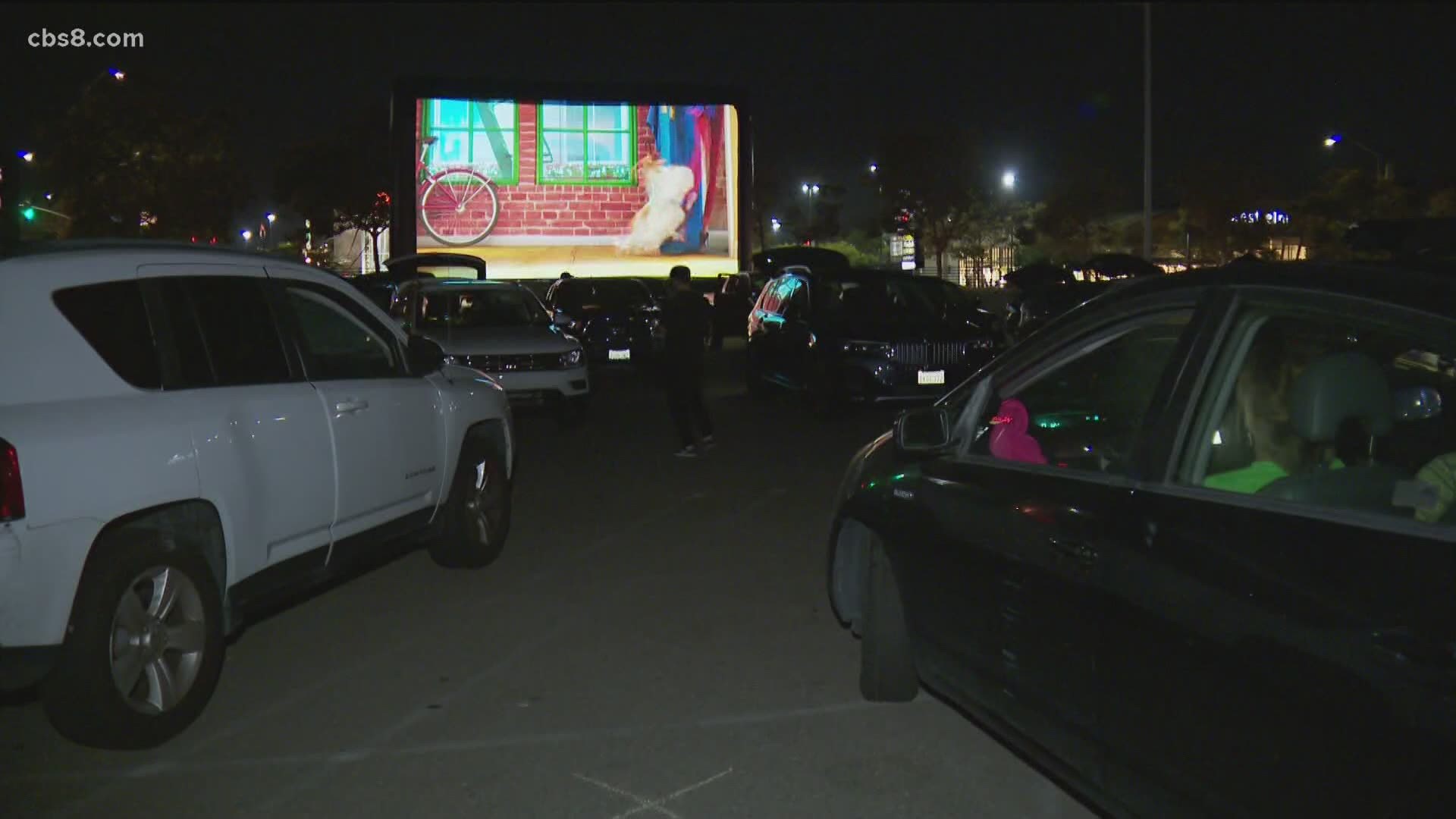 The Mission Valley Mall parking lot is transforming into a drive-in outdoor theater for the weekend to raise funds for Feeding San Diego.