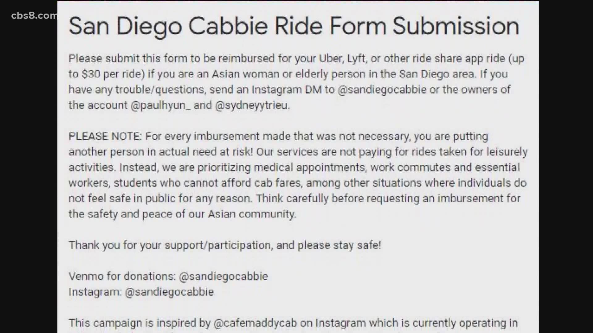 San Diego Cabbie launched this week to ensure elderly Asians are safe so they don't fear of riding public transportation or walking alone.