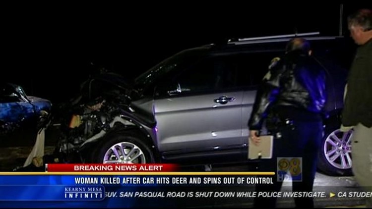 Woman killed after car hits deer and spins out of control | cbs8.com