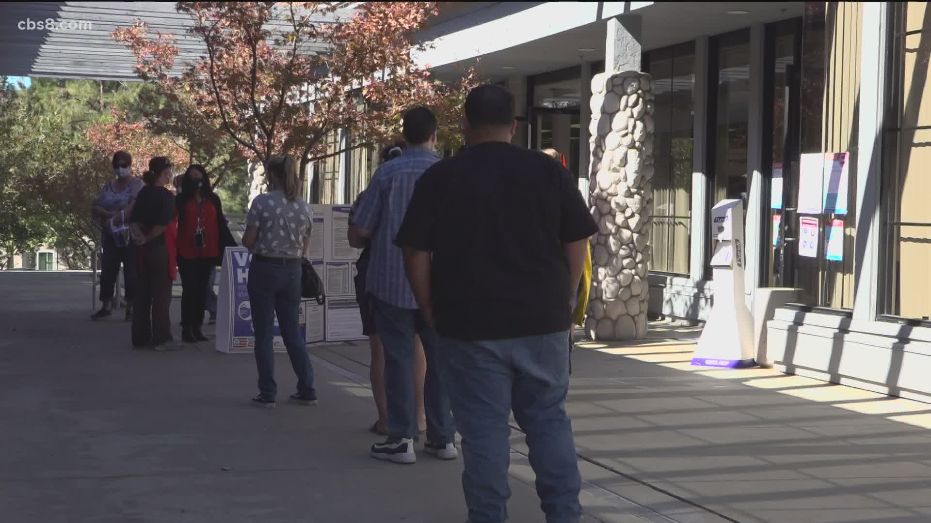 A steady line of voters came out to drop off their ballot and vote in person on Saturday in East San Diego County. The polls are open through Tuesday, Nov 3.