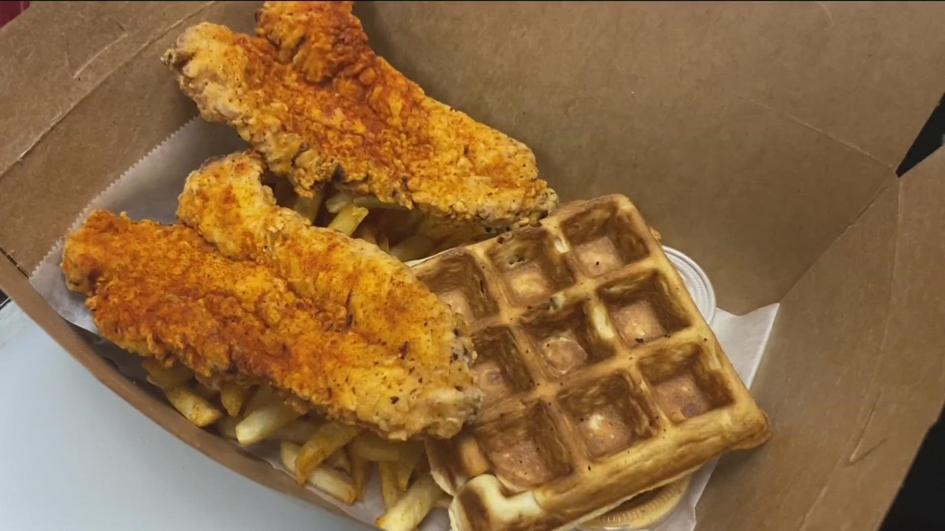 Ali's Chicken and Waffles serves a halal version of chicken and waffles. They also serve burritos and sandwiches.