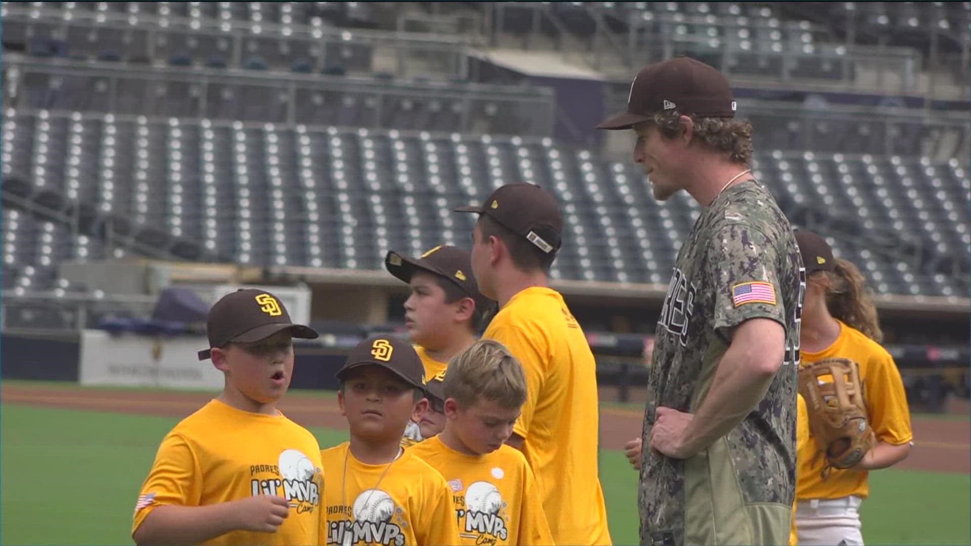 Fifty young Padre fans were able to experience a once in a lifetime event at Petco Park thanks to the “USAA’s Salute to Service Lil’ MVPs Baseball Camp.”