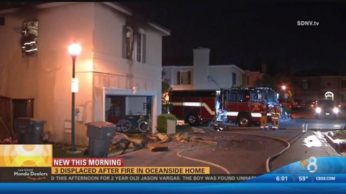 Three displaced after fire in Oceanside home