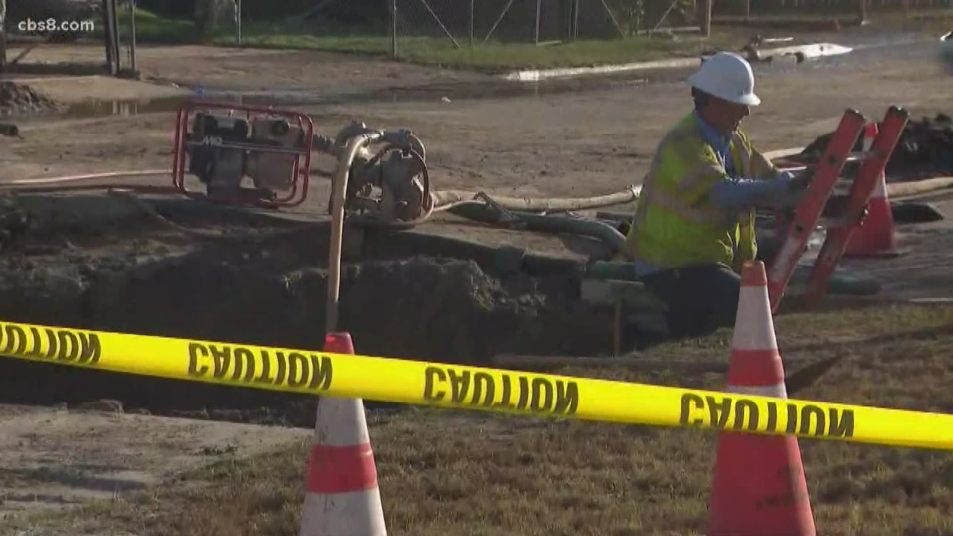 One water main break in Escondido caused a sinkhole that swallowed a parked car, another one in Hillcrest shut down streets Tuesday morning.