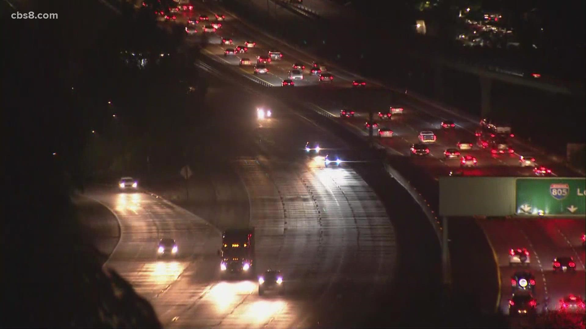 Authorities closed most of the lanes on Interstate 805 near Murray Ridge so they could remove the overturned semi.