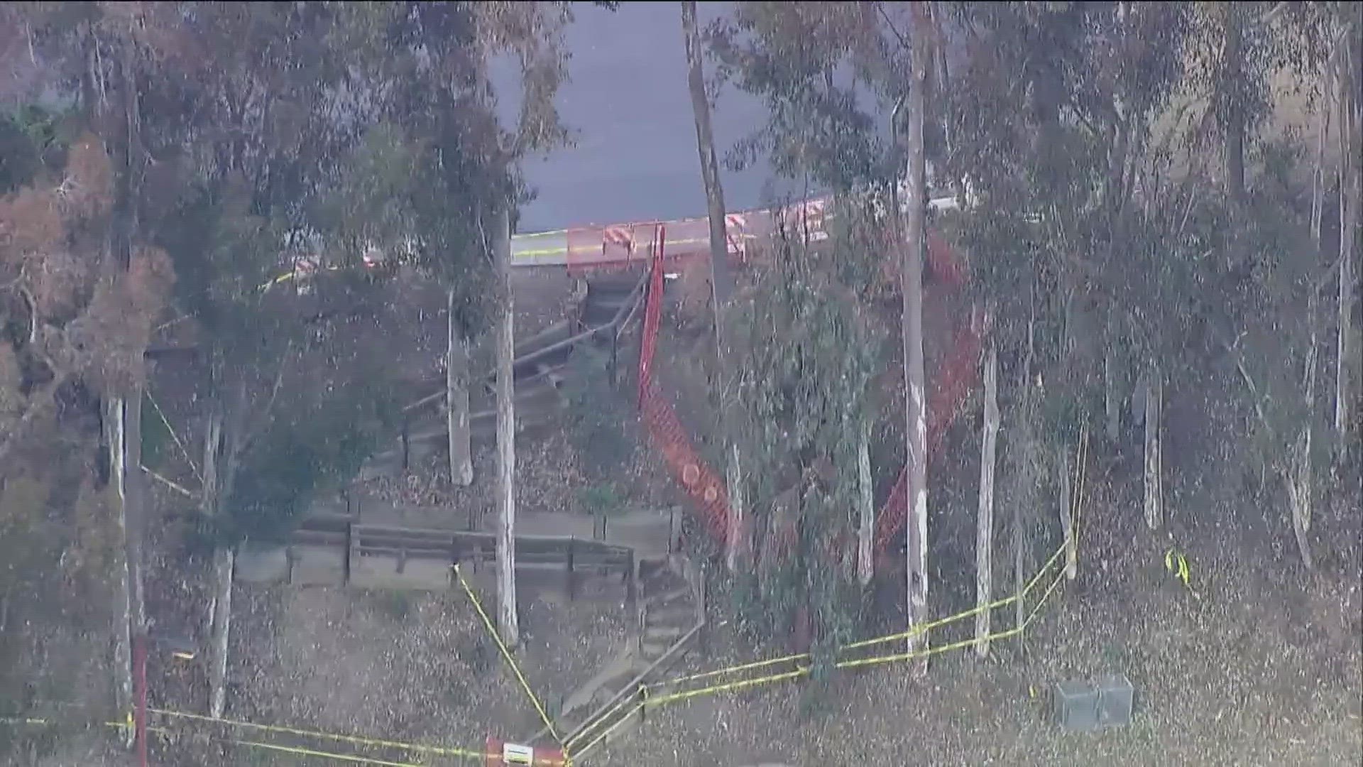 Authorities say the stairs leading down to Jerabek Park are closed due to the large sinkhole that has formed. There is no timeline for repairs.