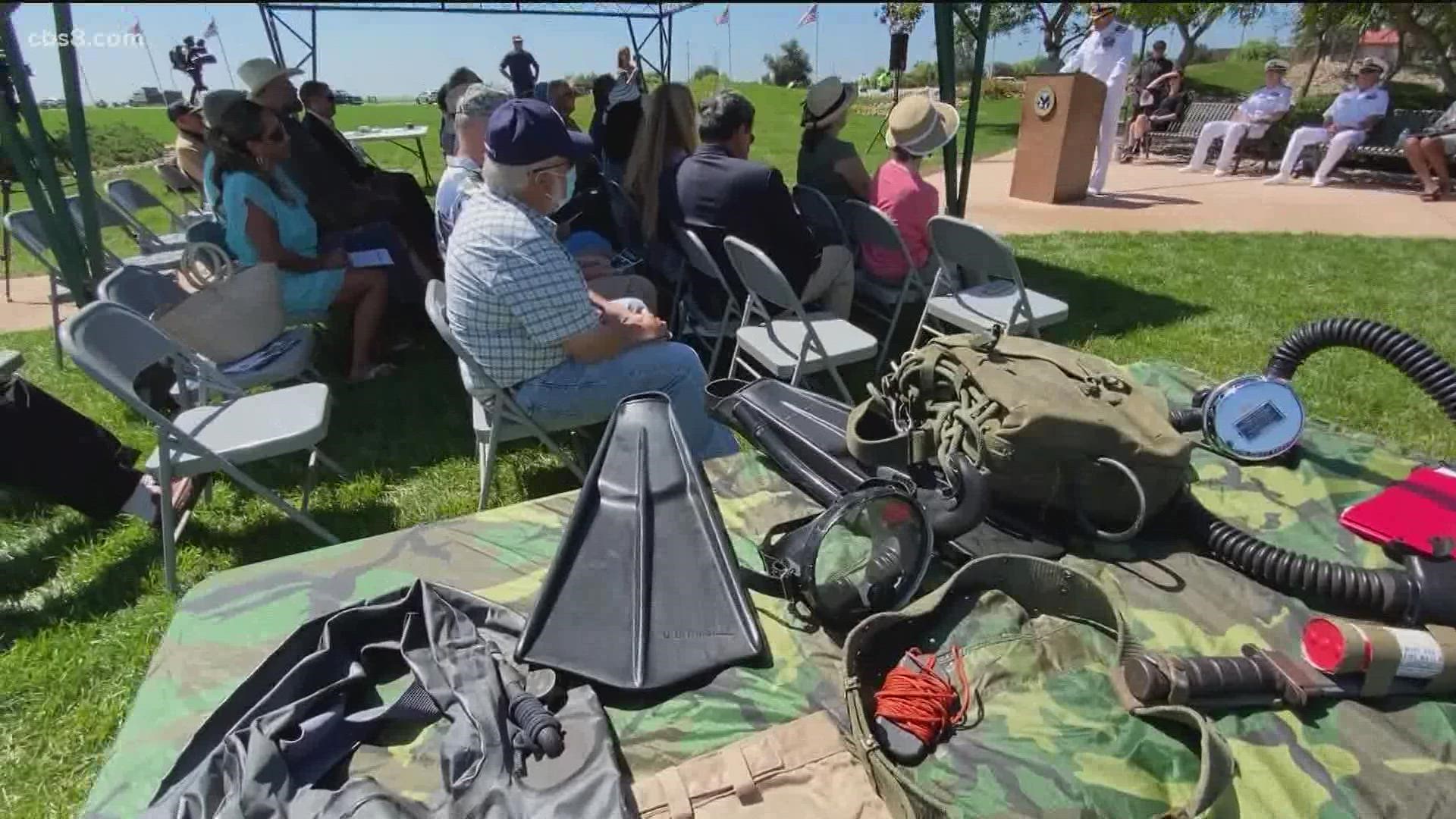 The monument at Miramar National Cemetery commemorates the fallen elite men of the Navy's underwater demolition teams of WW II and other fallen maritime commandos.