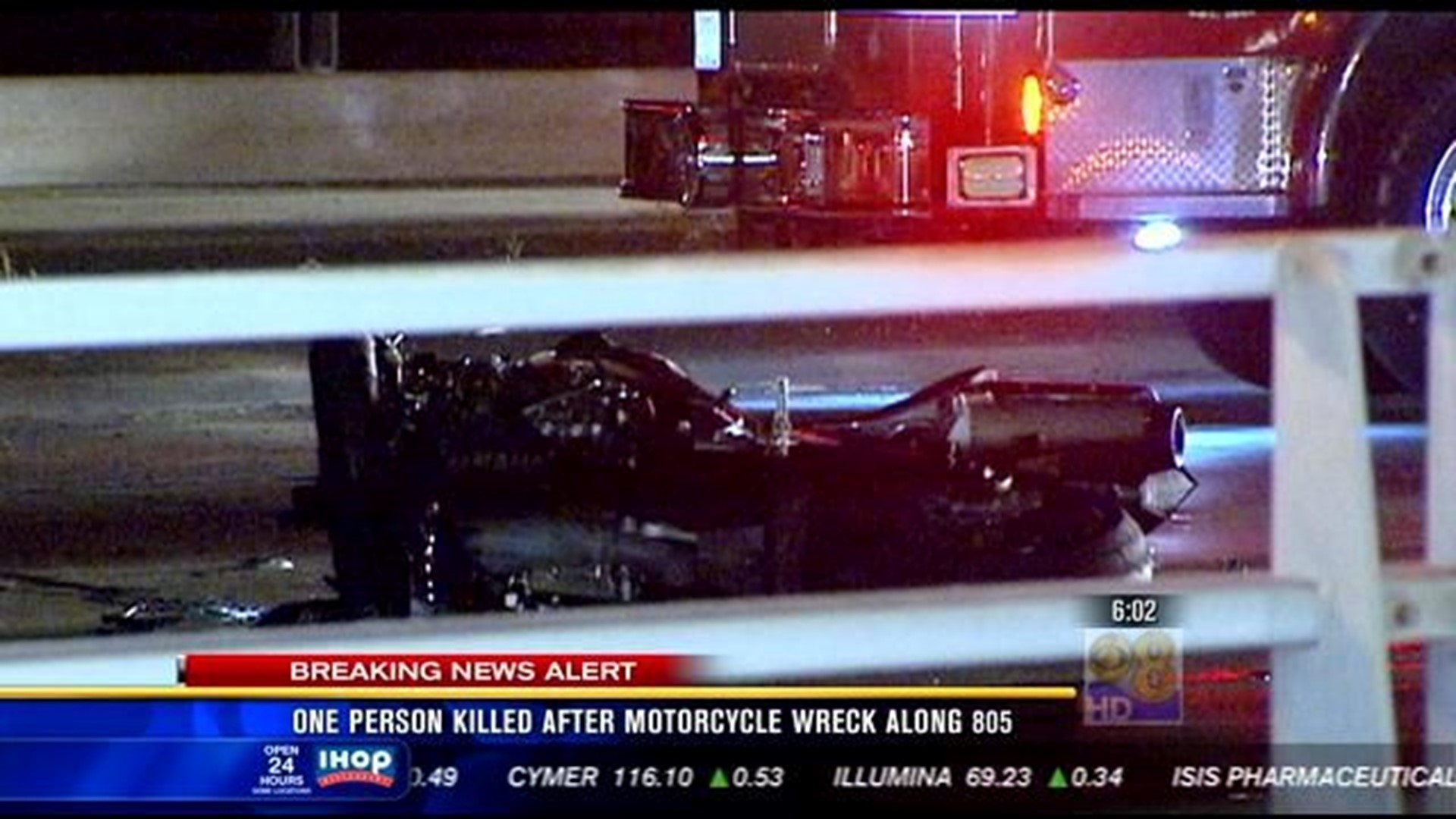 One person killed after motorcycle wreck along I-805 | cbs8.com