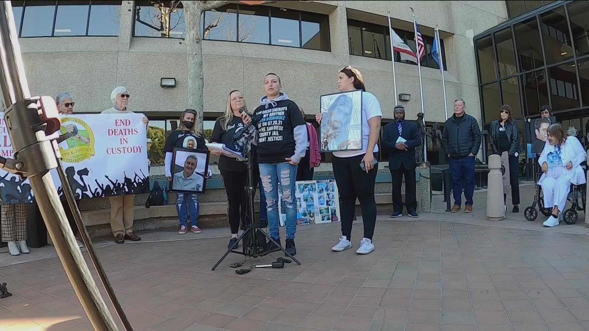 Members of Saving Lives in Custody spoke out against San Diego County Sheriff for failing to act on jail deaths.