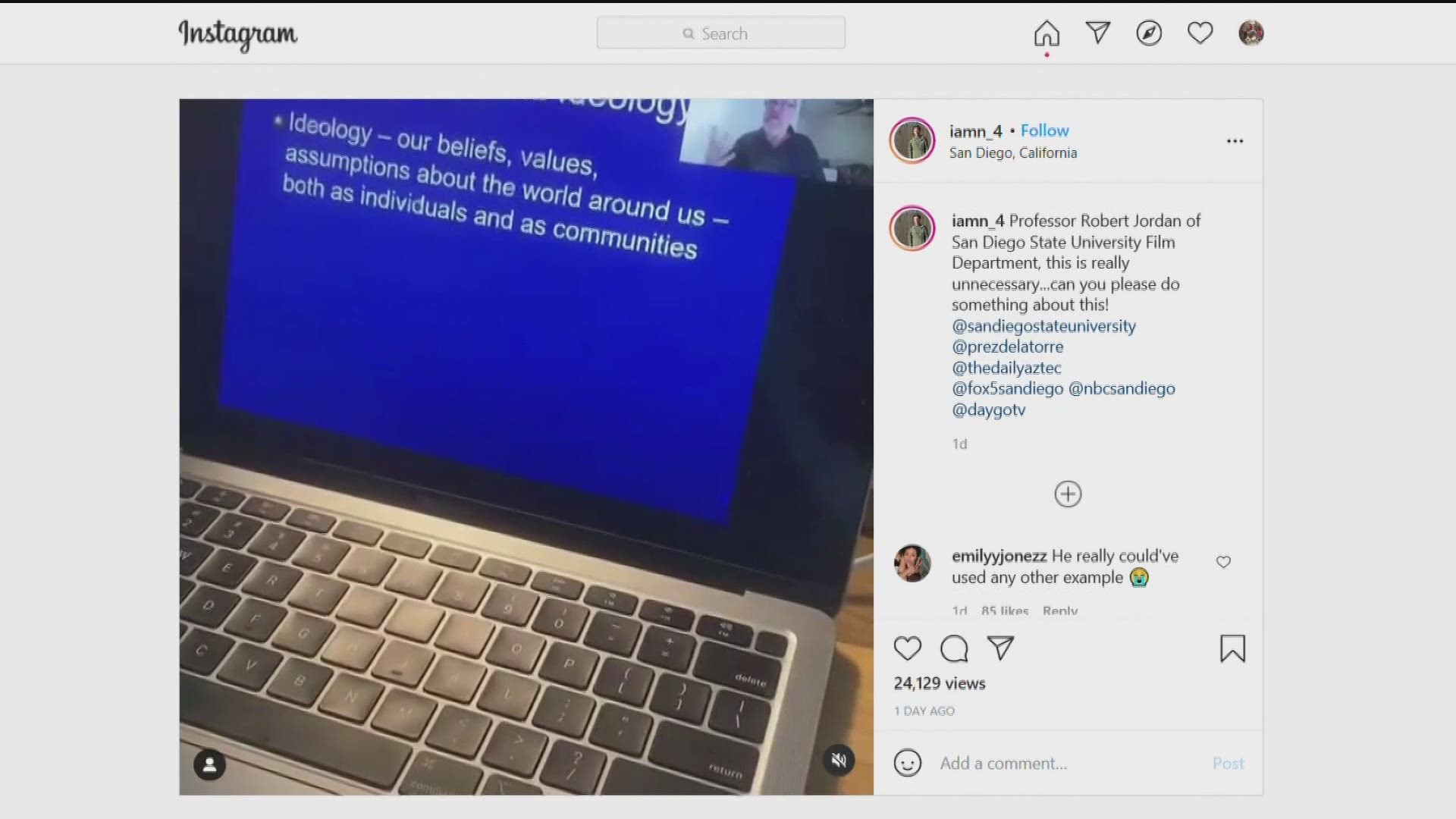A video clip has gone viral on social media after the professor made comments some viewed as racist