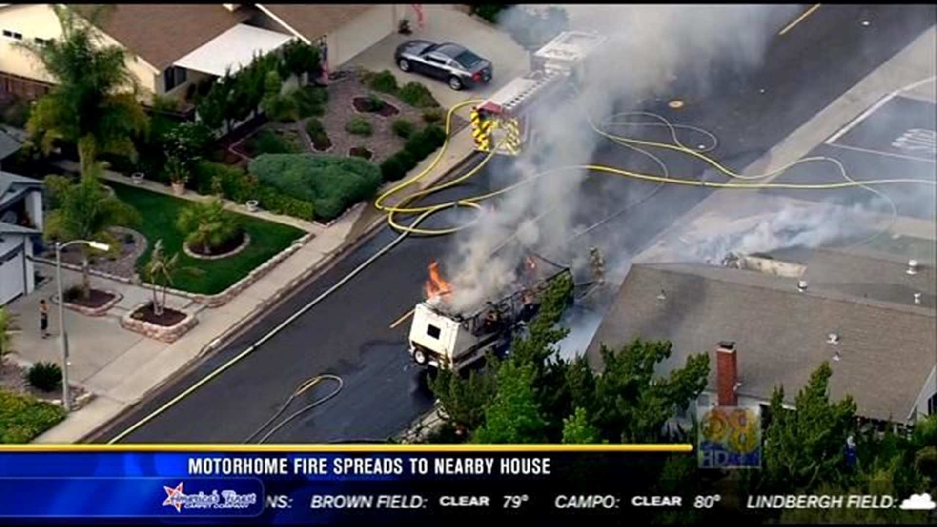 Motor home fire spreads to nearby house in Poway