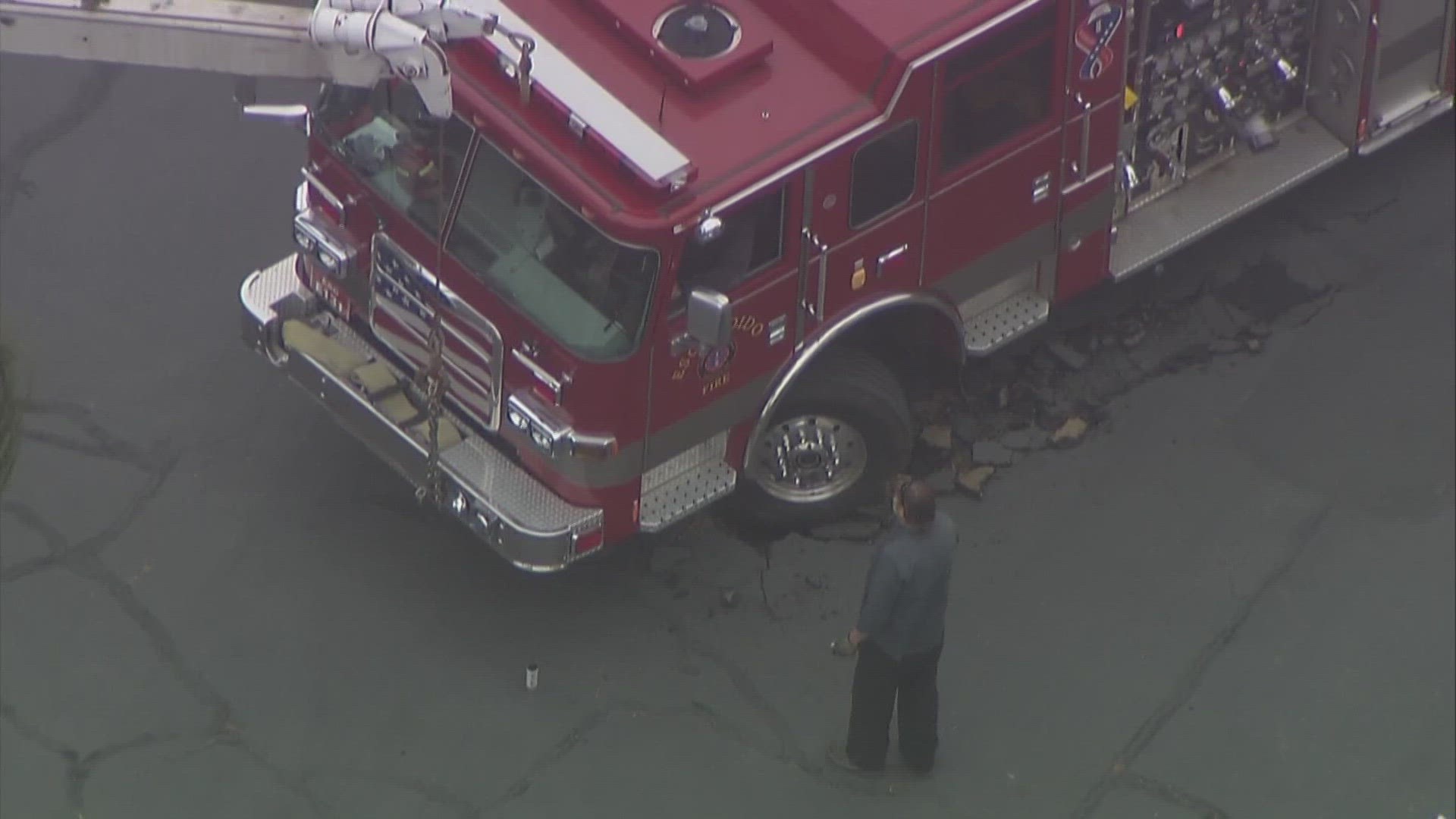 Escondido fire truck pulled from sinkhole; no injuries reported.