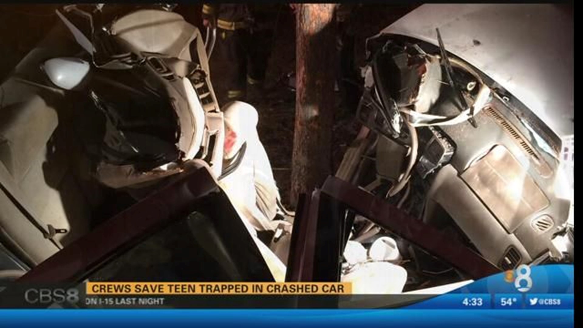 Crews save teen trapped inside crashed car