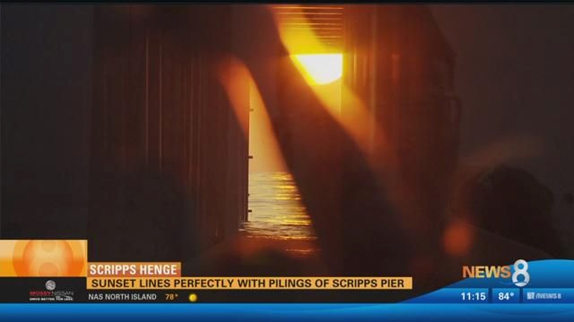 Scripps Henge Sunset lines up perfectly with pilings of Scripps Pier
