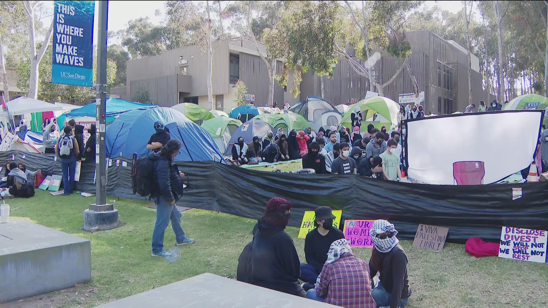 The protest has remained peaceful as San Diego community members have camped out on UC San Diego's campus.