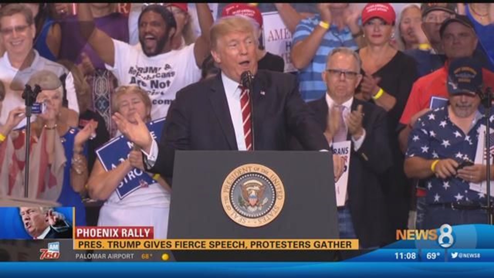 President Trump gives fierce speech at rally in Phoenix