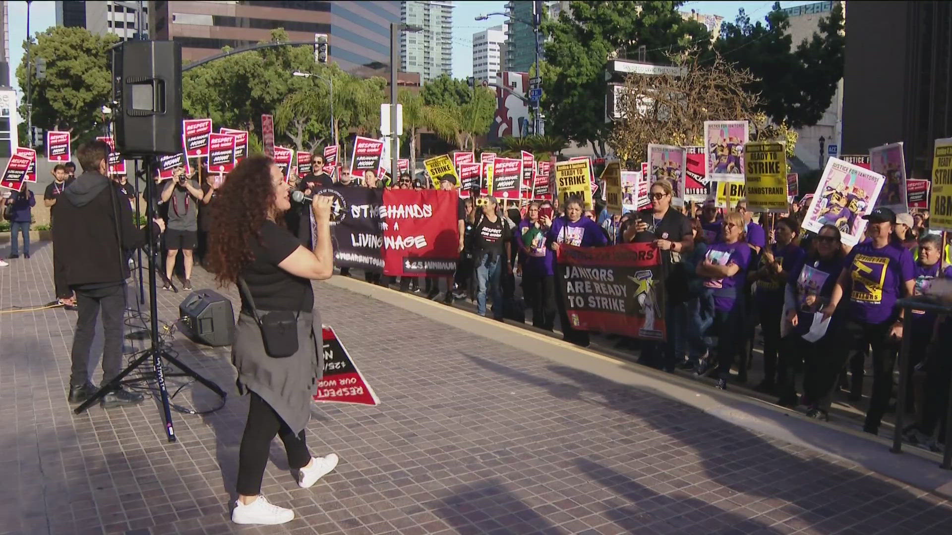 Hundreds of San Diego's service workers took part in the larger International Workers' Day demonstrations, demanding fair pay and better work conditions.