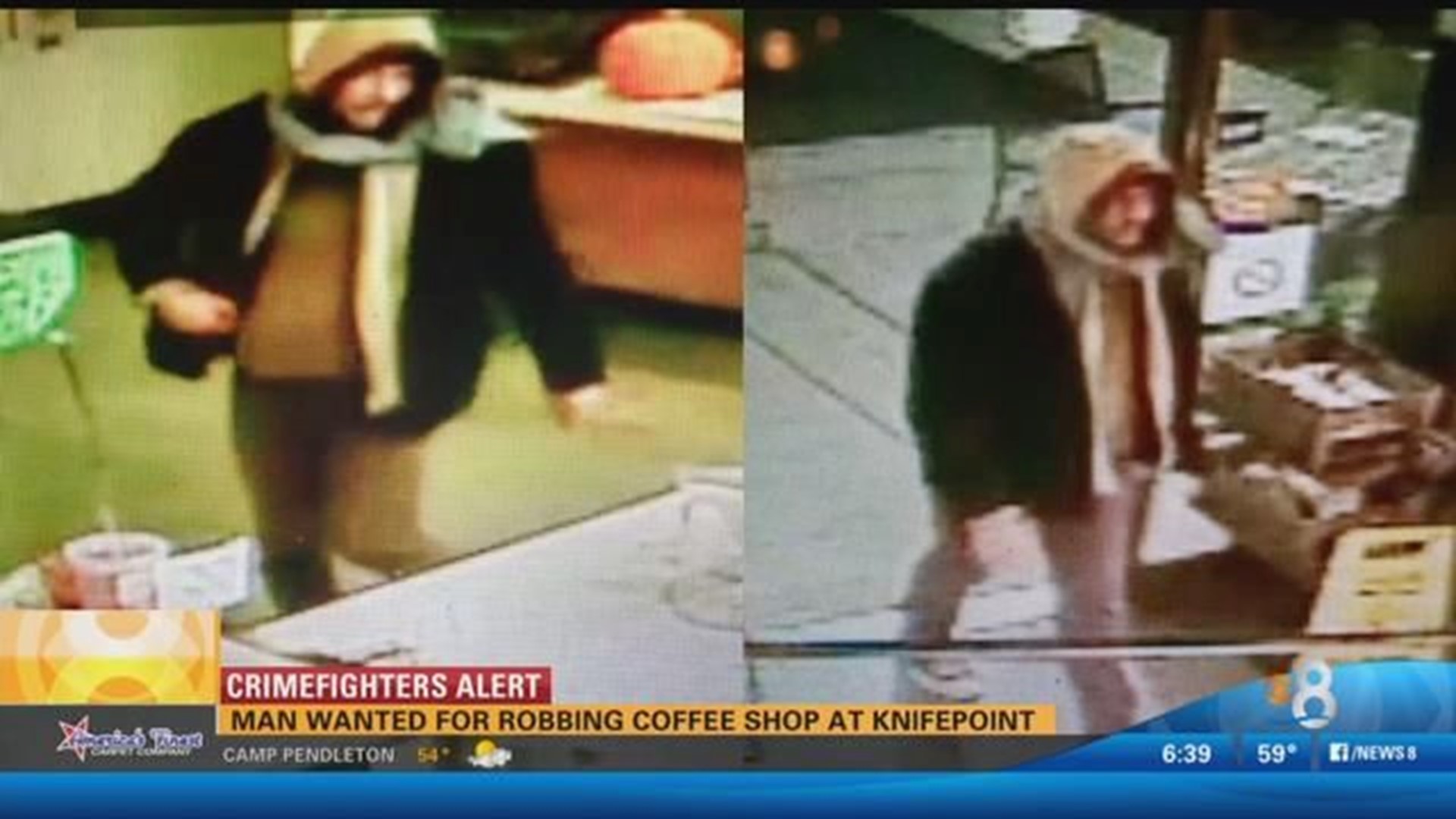 Man wanted for robbing coffee shop at knifepoint | cbs8.com