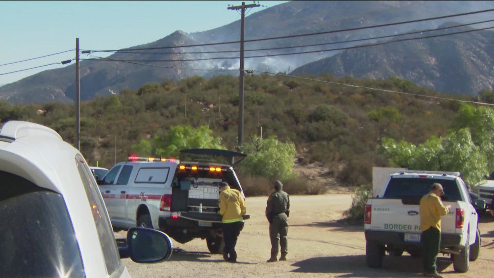 The blaze dubbed the Border79Fire is burning near Barrett Truck Trail and SR-94 near the community of Tecate, which is along the U.S.-Mexico border.