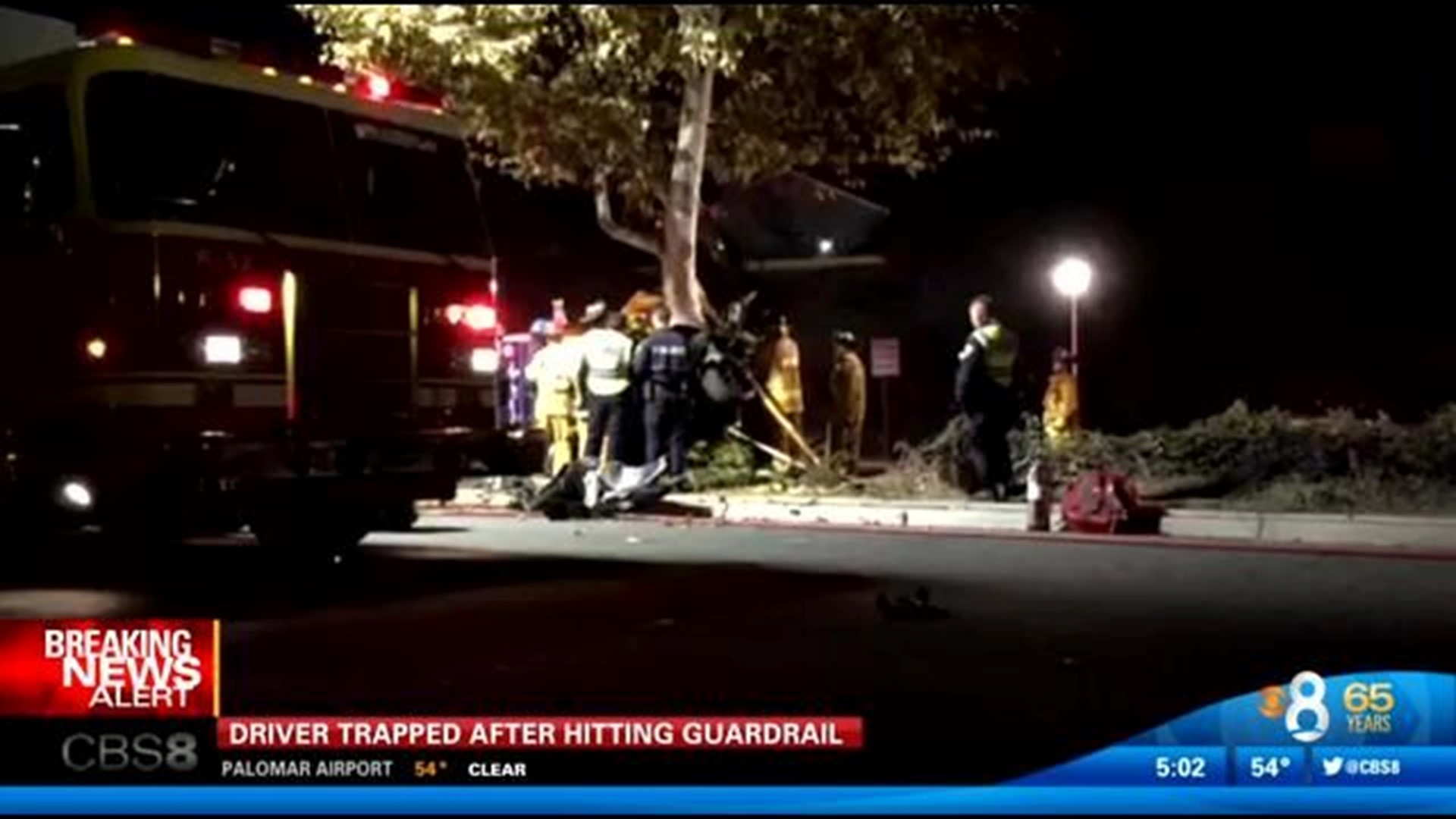 Driver trapped after hitting tree in South Bay street race | cbs8.com