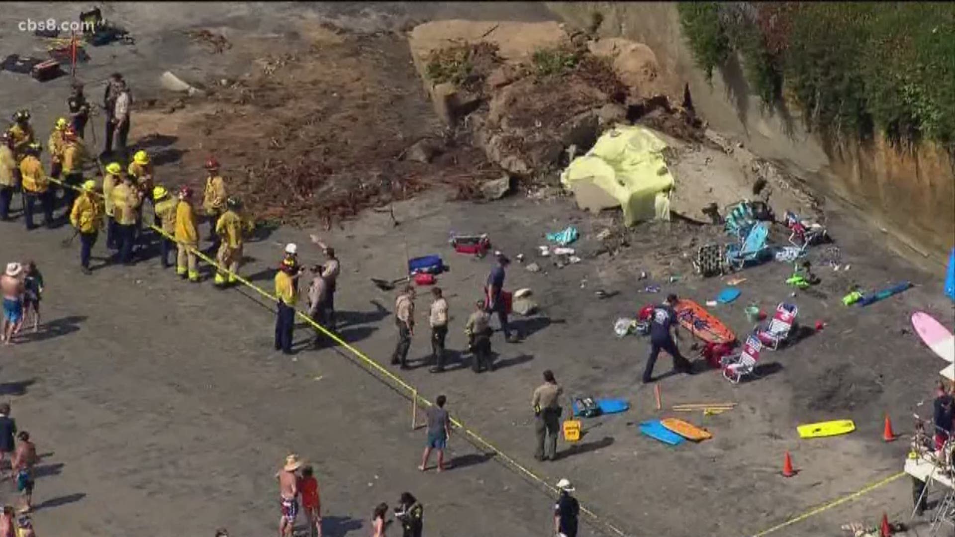 The Medical Examiner on Saturday identified two of the three victims killed Friday afternoon when a bluff collapse on a beach in Leucadia, Encinitas. Grandview Beach access was reopened Saturday morning with the affected area remaining cordoned off and additional signage has been posted.